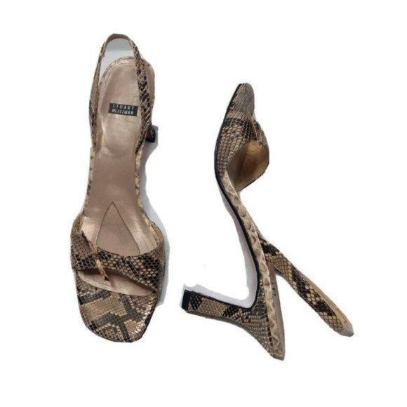 Stuart Weitzman Snake Skin Python Sandals Size 9.5 Brown Black Leather - Picture 1 of 8
